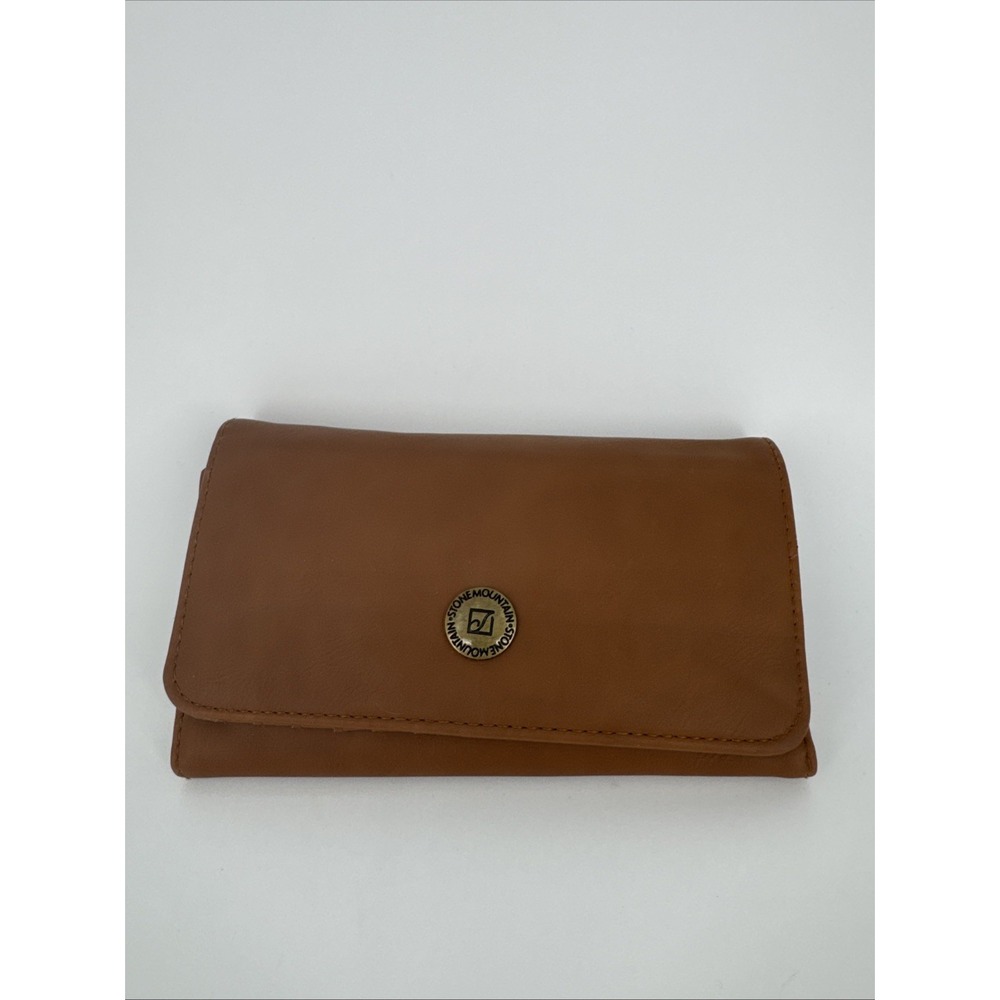 Stone Mountain Women's Checkbook Trifold Wallet Leather Brown Button Close